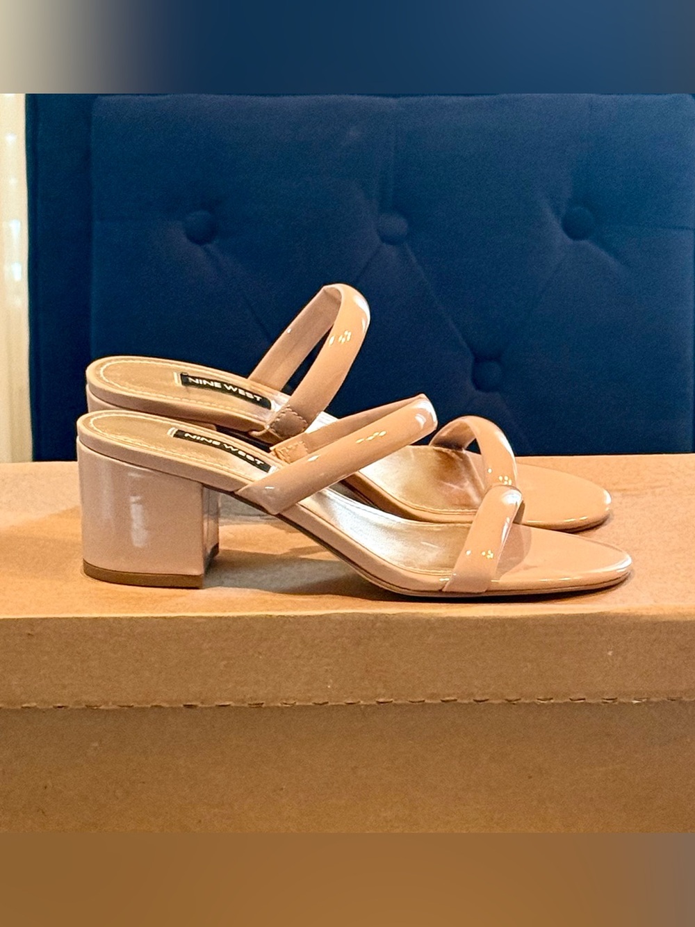 Nine West Nude Tae Strappy Block Heel Slides | Sz. 6 (NWB)
